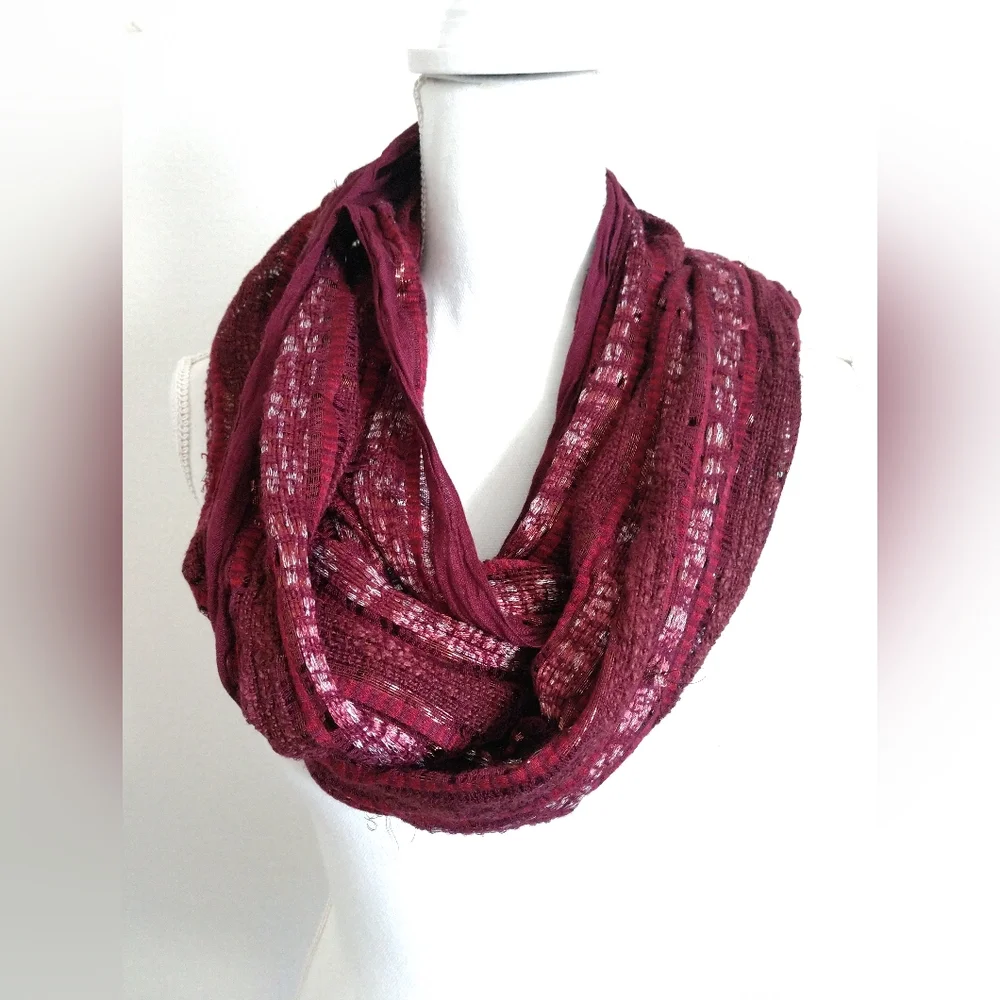 Fashion Scarf Infinity Circle Red Purple Burgundy Silver Metallic